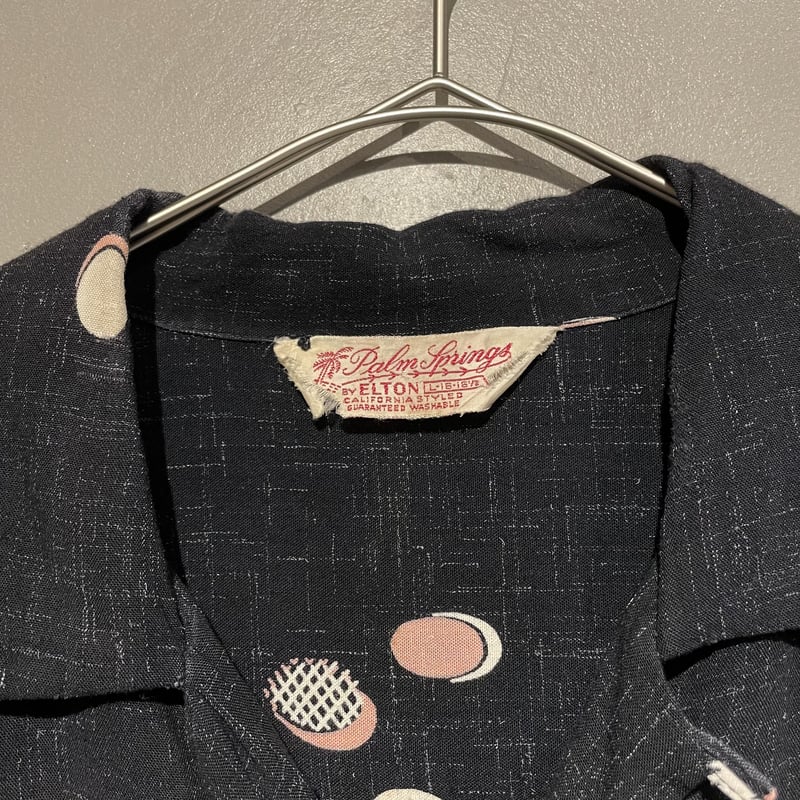 50s atomic pattern pink kasuri black rayon shir