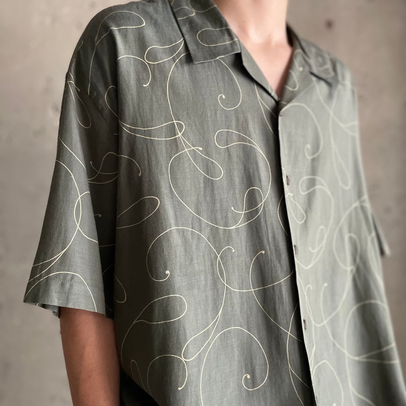 【PERRY ELLIS】90sオープンカラー半袖シルクシャツ　ブルーグレー 90s PERRY ELLIS シルク オープンカラー シャツ ブルーグレー