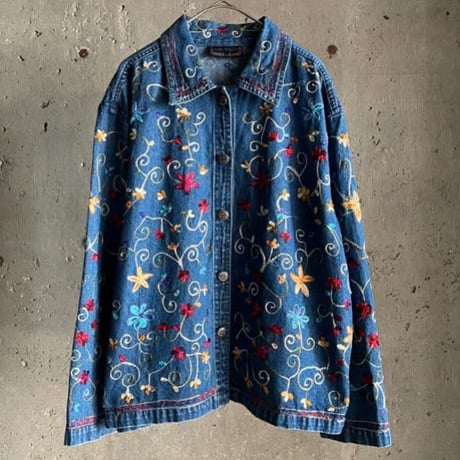floral embroidered denim shirt jacket