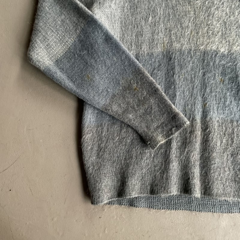 60s Campus border pattern V neck mohair knit |