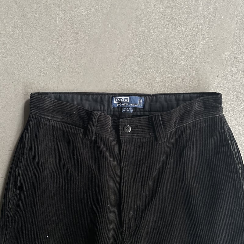 90sラルフローレン太畝コーデュロイRalph Lauren ブラック黒 90s ポロ ラルフローレン 太畝 コーデュロイパンツ 薄黒 w35 L32