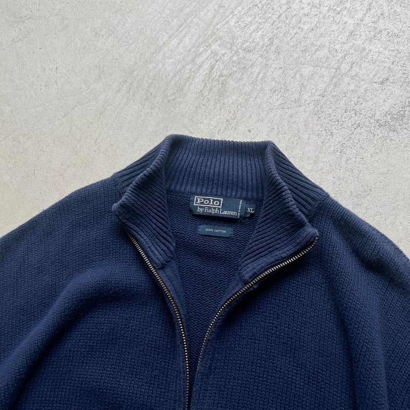 まえちゃん！Polo Ralph Lauren ネイビー ドライバー長袖ニット コットン インターロック クォータージップ プルオーバー