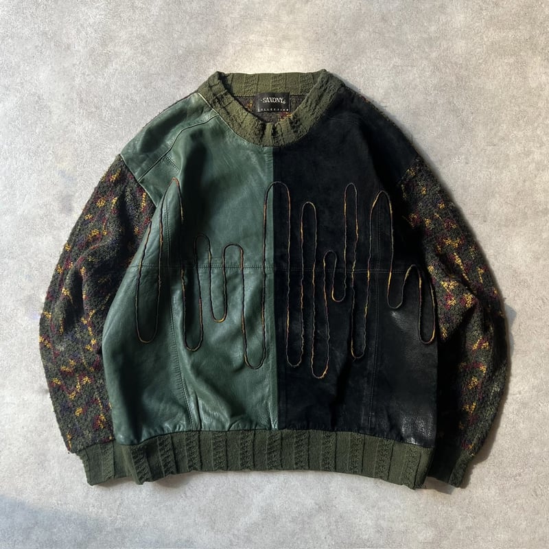 SAXONY leather swiching 3D knit pullover | sui 