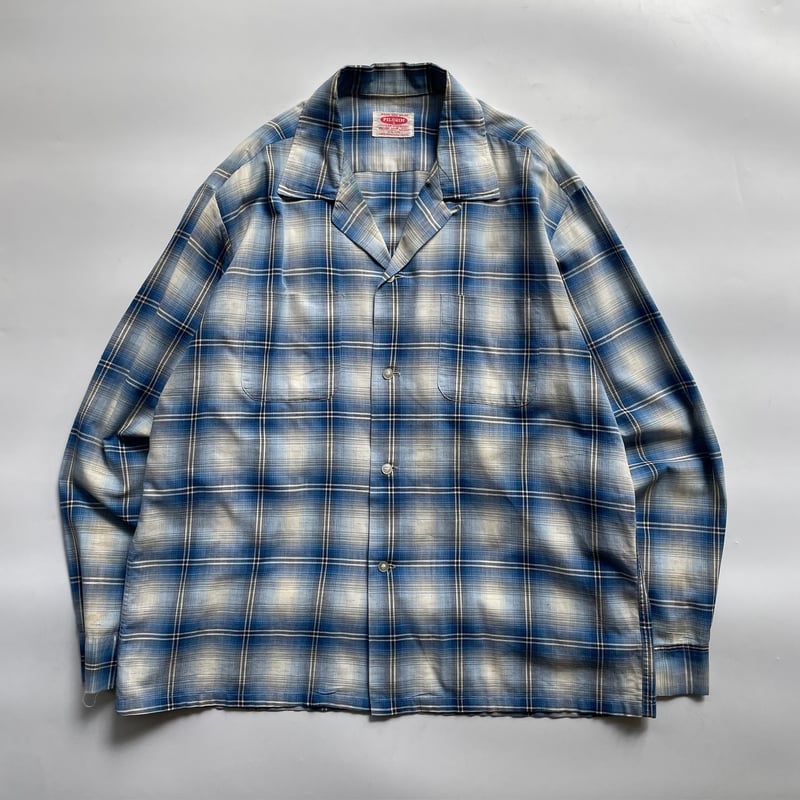 60s Pilgrim ombre plaid open collar cotton shir