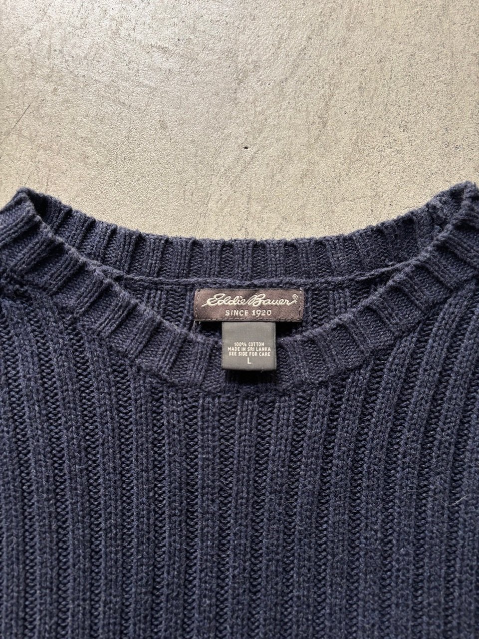 90s Eddie Bauer USA製 リブ編み コットンニット グレー 90's USA製 エディーバウアー コットンニット クルーネック