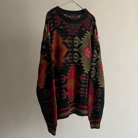 Native pattern rinen/cotton sweater