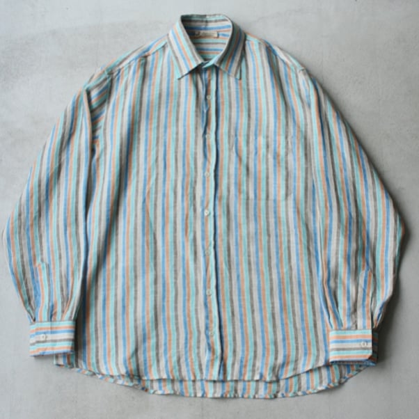 90年代 リネンシャツ(90s Stripe pattern linen shirt made in italy)