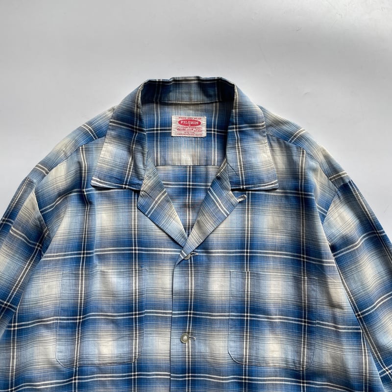60s Pilgrim ombre plaid open collar cotton shir