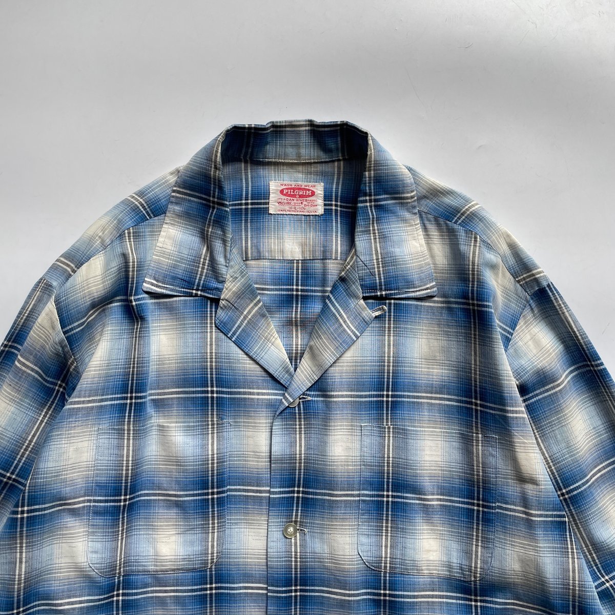 60s Pilgrim ombre plaid open collar cotton shir