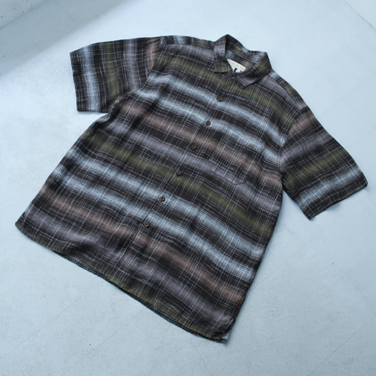 90年代 リネンシャツ（90s~ THE TERRITORY AHEAD stripe design linen S/S shirt）