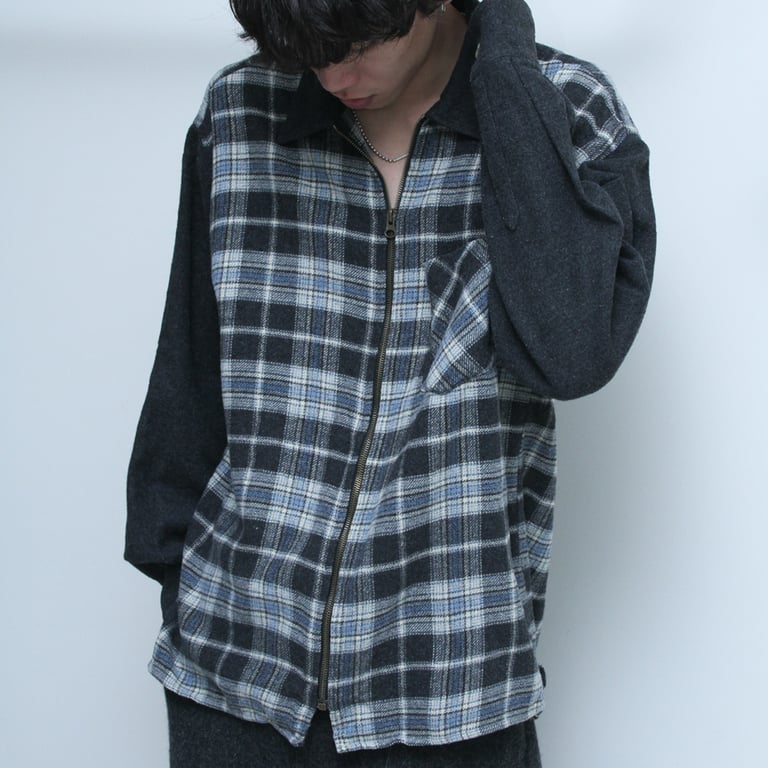 90年代 チェックシャツ（90s Plaid design zip up shirt）