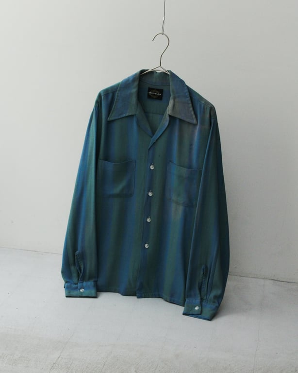 60s~ Stripe pattern rayon/acetate L/S shirt