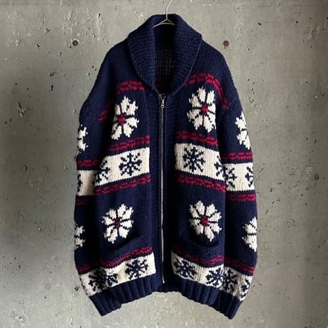 60s flower × nordic pattern cowichan knit sweater