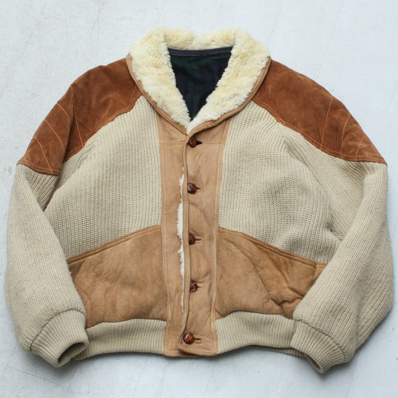 80s~ Leather/knit switching design jacket made