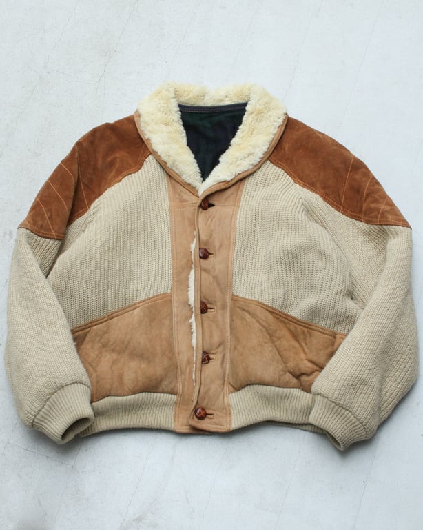 80s~ Leather/knit switching design jacket made in italy
