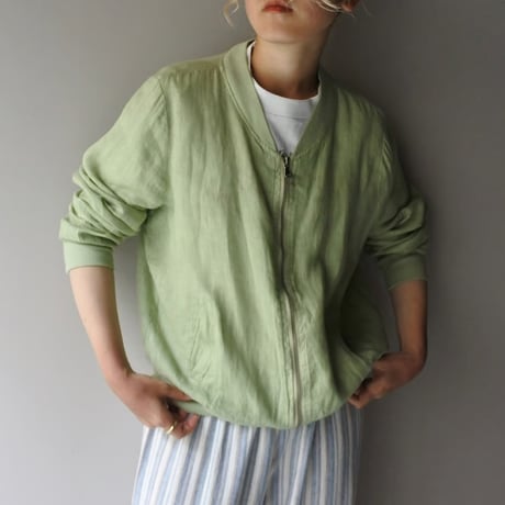 linen zip up blouson made in italy
