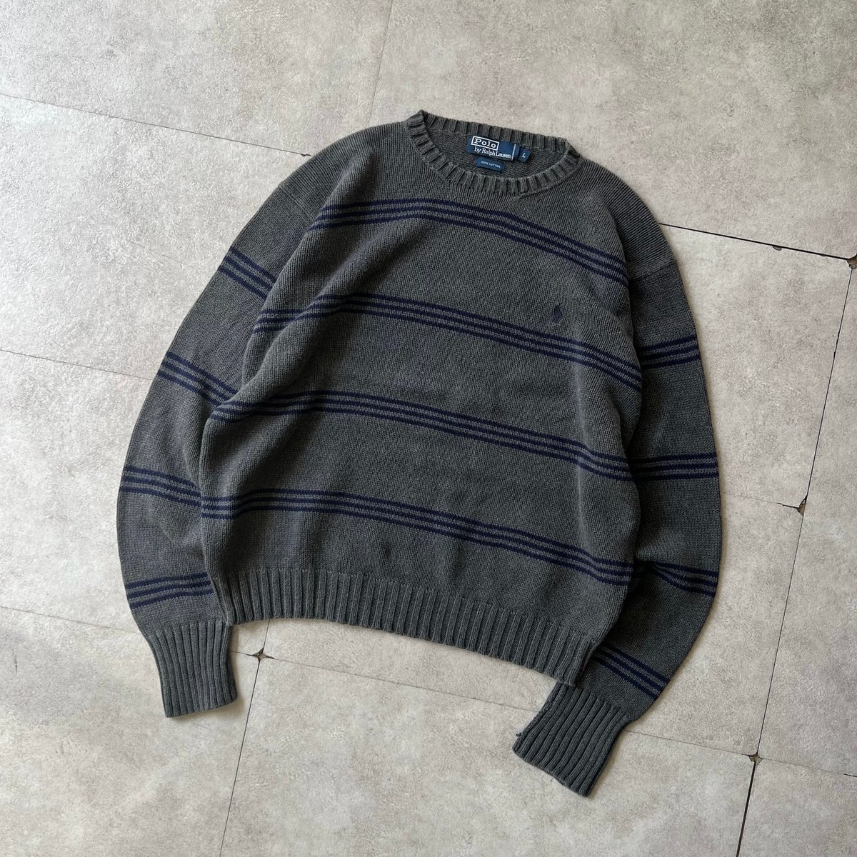 ラルフローレン 90s cotton knit XL dark grey 90s ラルフローレン ワンポイントロゴコットンニット セーター グレー