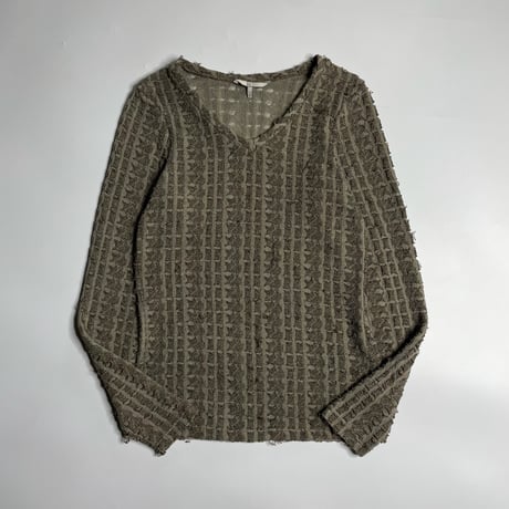 striped design v-neck sheer knit