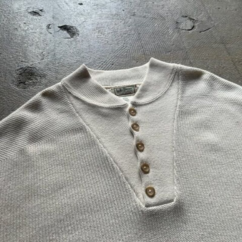 80s~90s L.L Bean henley neck cotton knit | sui 