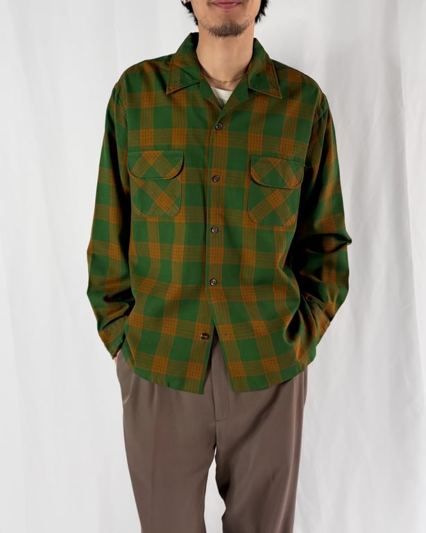 70年代 チェックシャツ（70’s BRENT plaid wool open collar shirt）