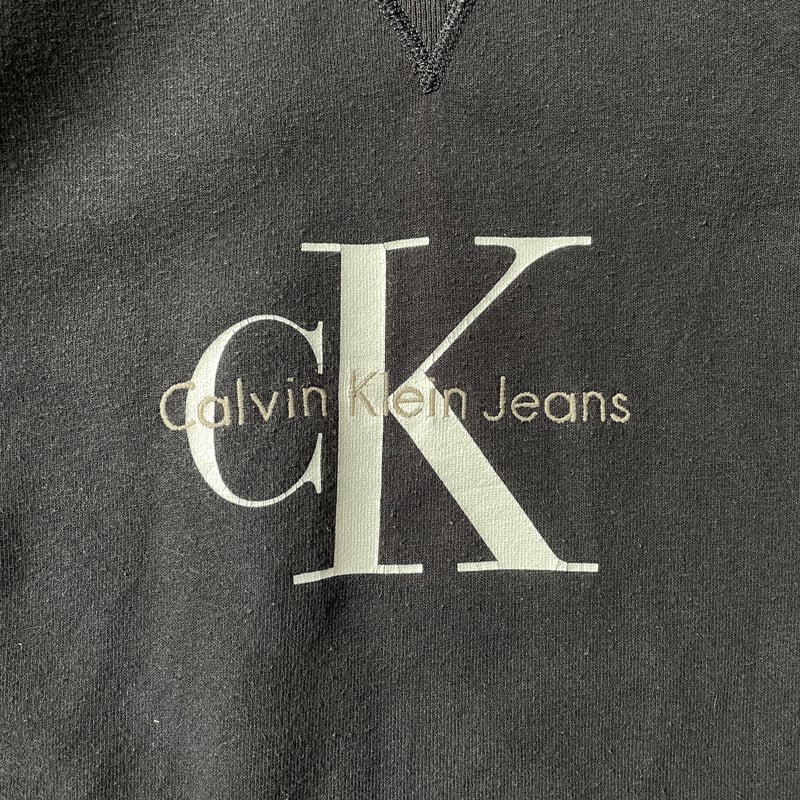 90s CK カルバンクライン スウェット 黒 刺繍ロゴ デカプリント 90s Calvin Klein Jeans logo sweat | sui & shara