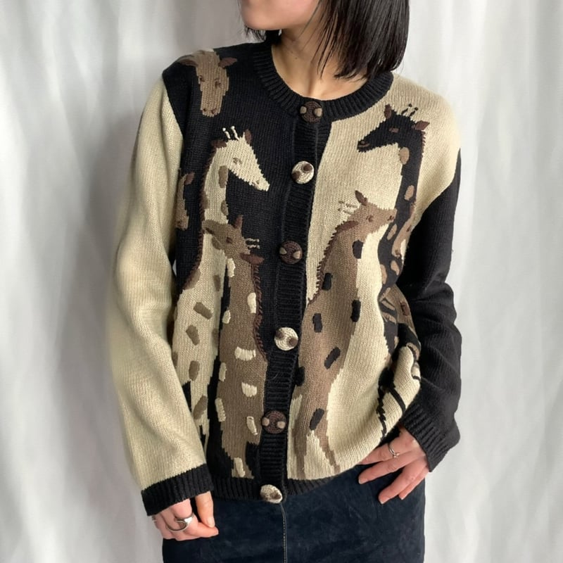 90's “giraffe pattern” hand knit cardigan | sui