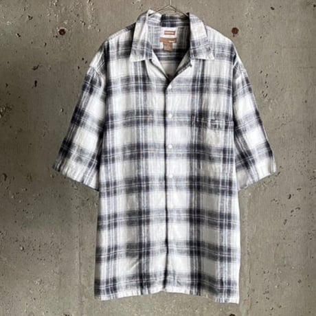 90s~ ombre check pattern linen open collar shirt