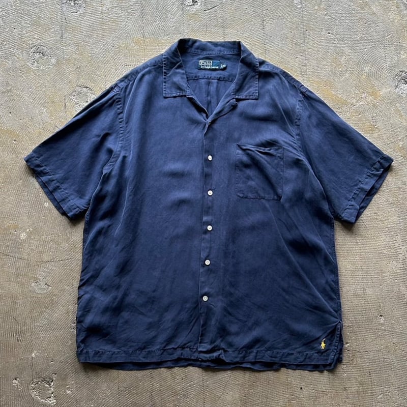 90'S リネン 濃紺 開襟シャツ Polo by RalphLauren S 90s Polo by Ralph Lauren S/S オープンカラーシャツ ラルフ