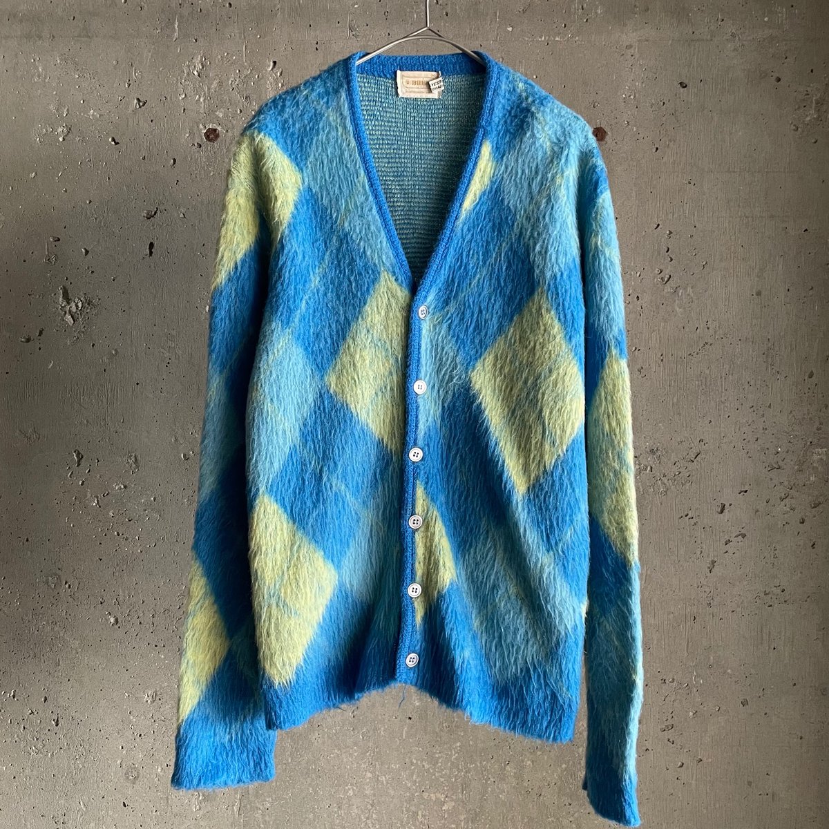 50's~ BRENT argyle pattern mohair knit cardigan 50's~ BRENT argyle pattern mohair knit cardigan