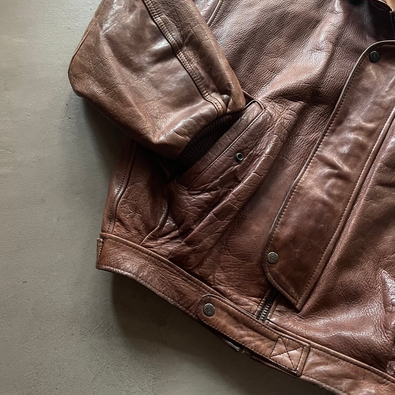 90s Leather Jacket ブラウン レザージャケット 90s GAP オールドギャップ レザージャケット メンズM程度 ダーク