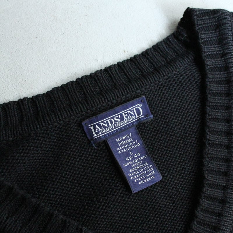 90s Lands' end cotton v-neck drifter sweater |