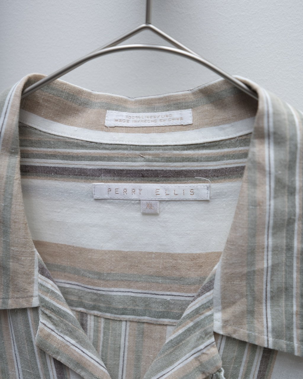 90s Perry ellis stripe pattern linen S/S open c