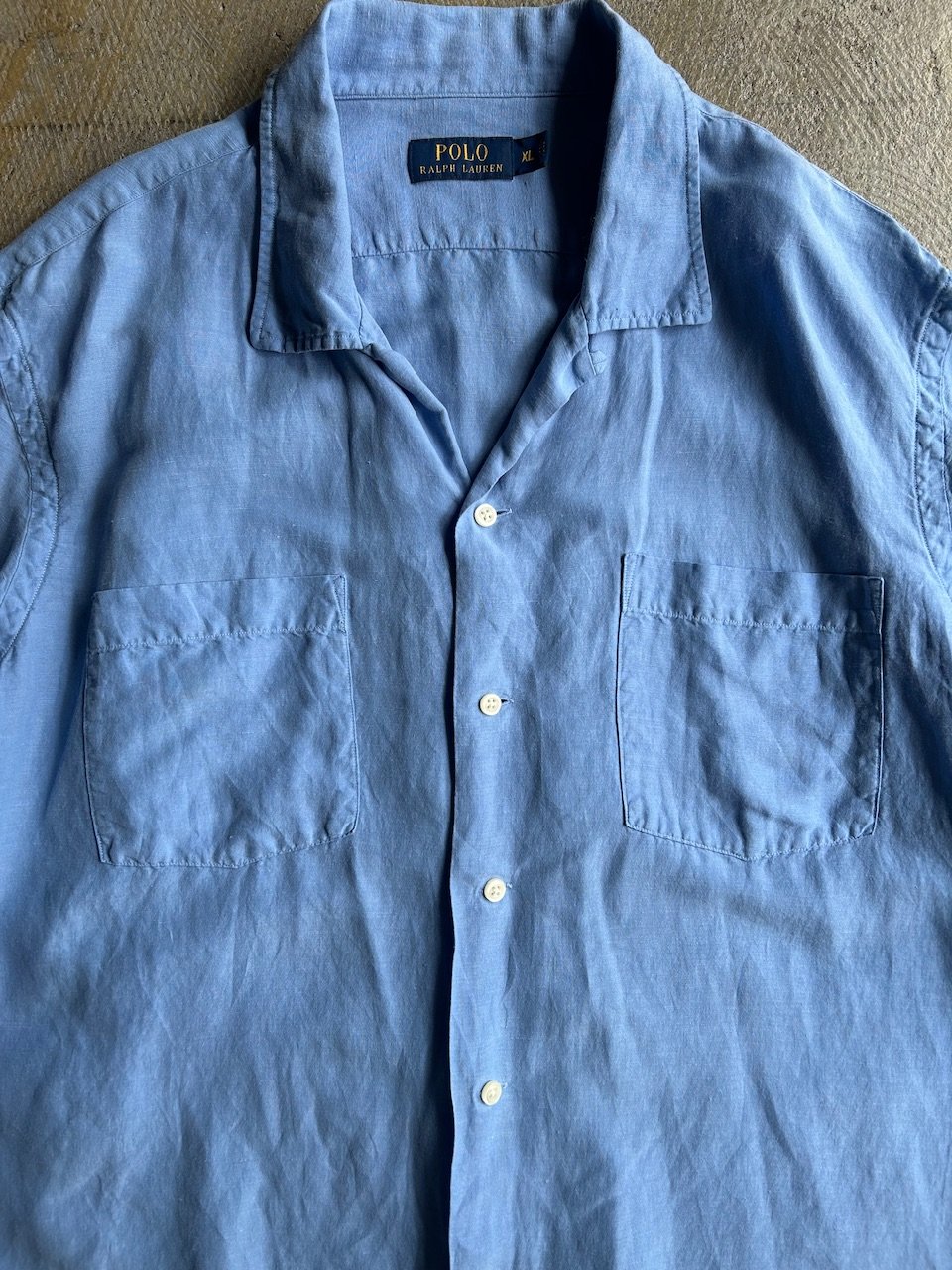 90s Pol ラルフローレン オープンカラー 無地 ポニー リネン シルク L 90's Polo by Ralph Lauren 