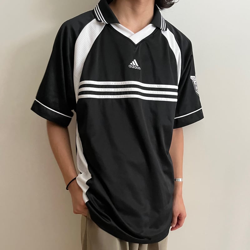 90s アディダス ゲームシャツ 90s adidas アディダス 希少 ゲームシャツ 光沢 ネイビー L相当
