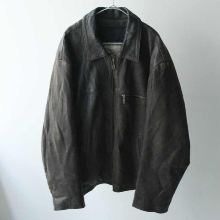 90年代 レザージャケット(90s Velted design leather zip up jacket)