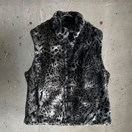 90s leopard pattern fake fur reversible vest