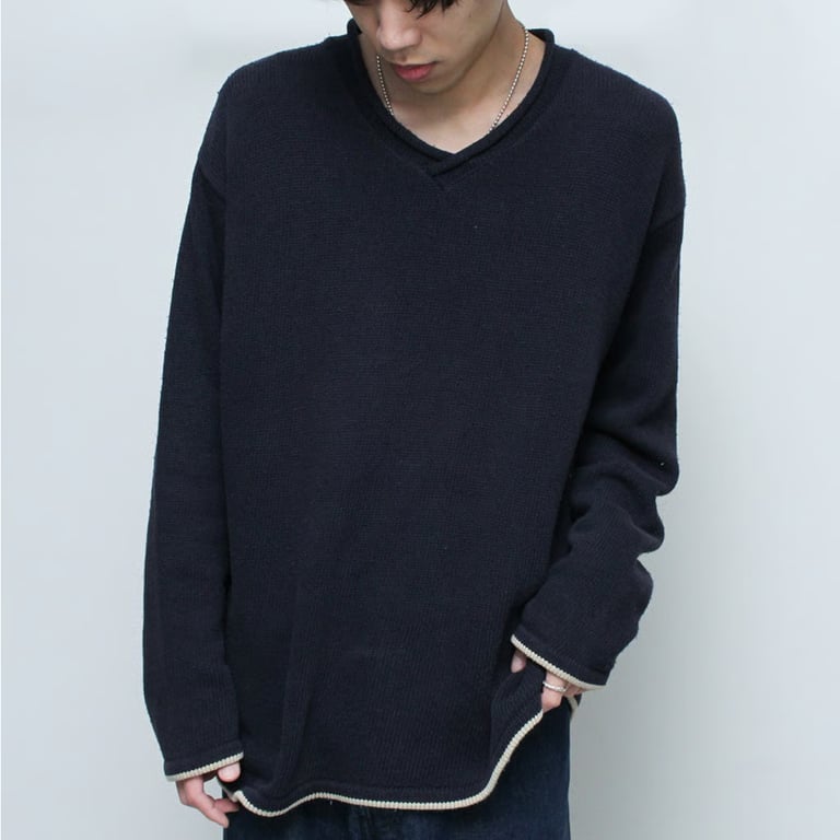 90s~ Bicolor roll neck design knit sweater