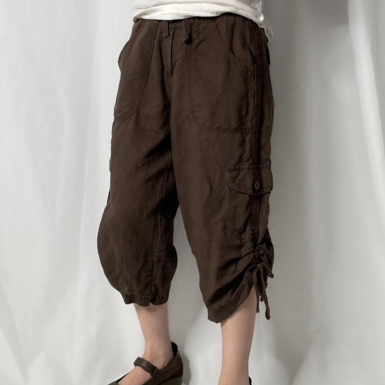 St. John's Bay linen/cotton cropped cargo pants｜セントジョンズベイ