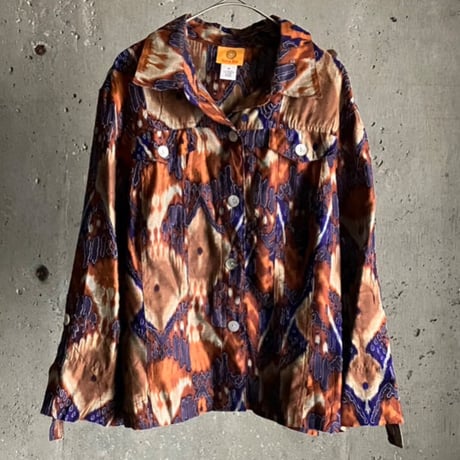 total pattern rayon see-through shirt jacket