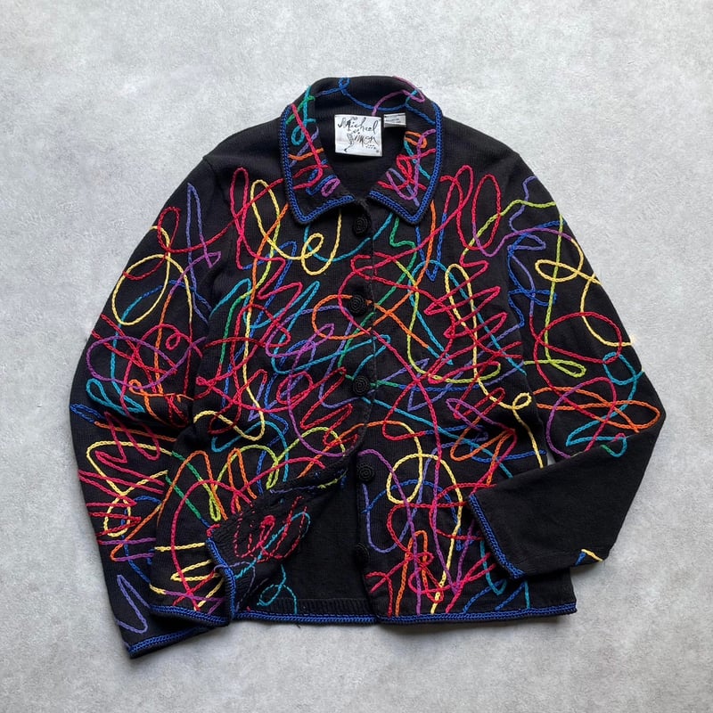 90s Michael Simon rainbow abstract knit cardiga 90s Michael Simon rainbow abstract knit cardiga