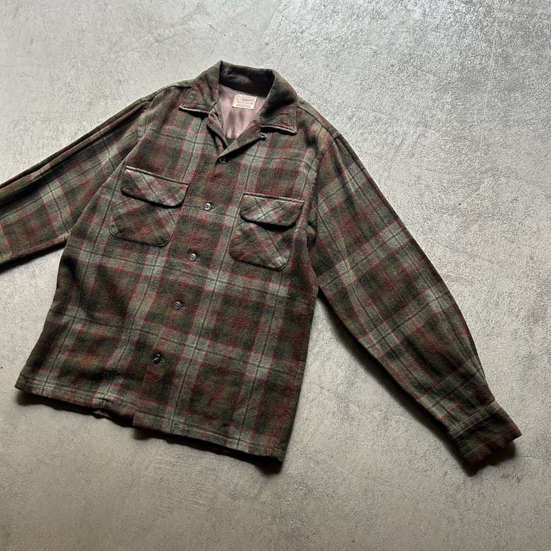60s BRENT wool plaid open collar shirt made in