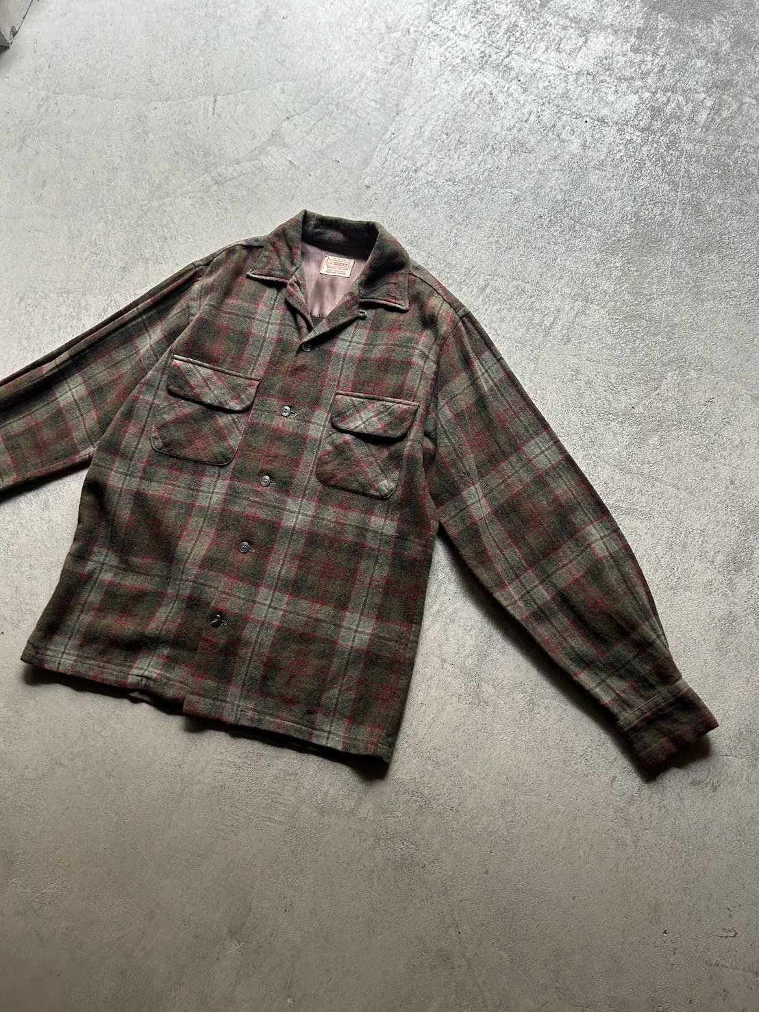 【BRENT 60s USA製】ヴィンテージシャツ メンズ / 古着 60s BRENT wool plaid open collar shirt made in