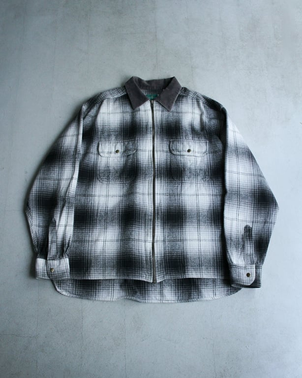 00s Swiching design ombre plaid pattern zip up shirt