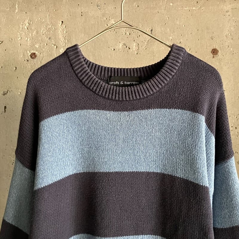 90s CROFT&BARROW 3Dニット 古着 Croft&Barrow 3D カラフル ランダム ストライプ コットン