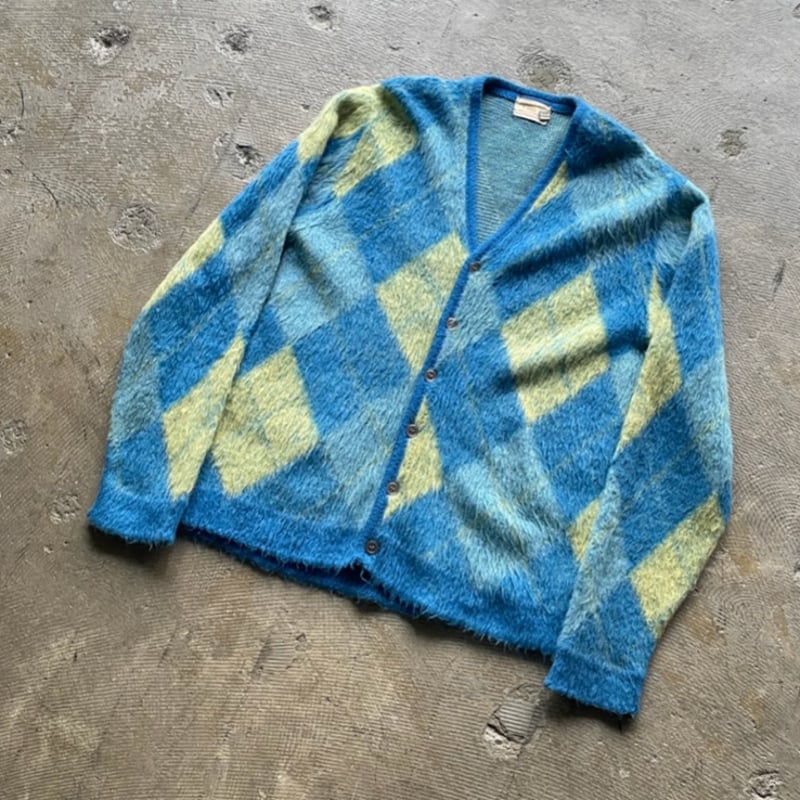 50's~ BRENT argyle pattern mohair knit cardigan...