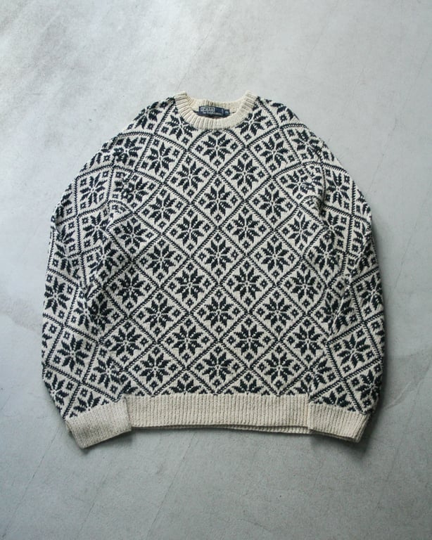 90s Ralph lauren whole pattern hand knit sweater｜ラルフローレン