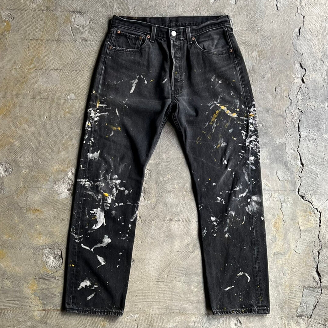 90s Levi's 501 paint design black denim pants m 90s Levi's 501 paint design black denim pants m