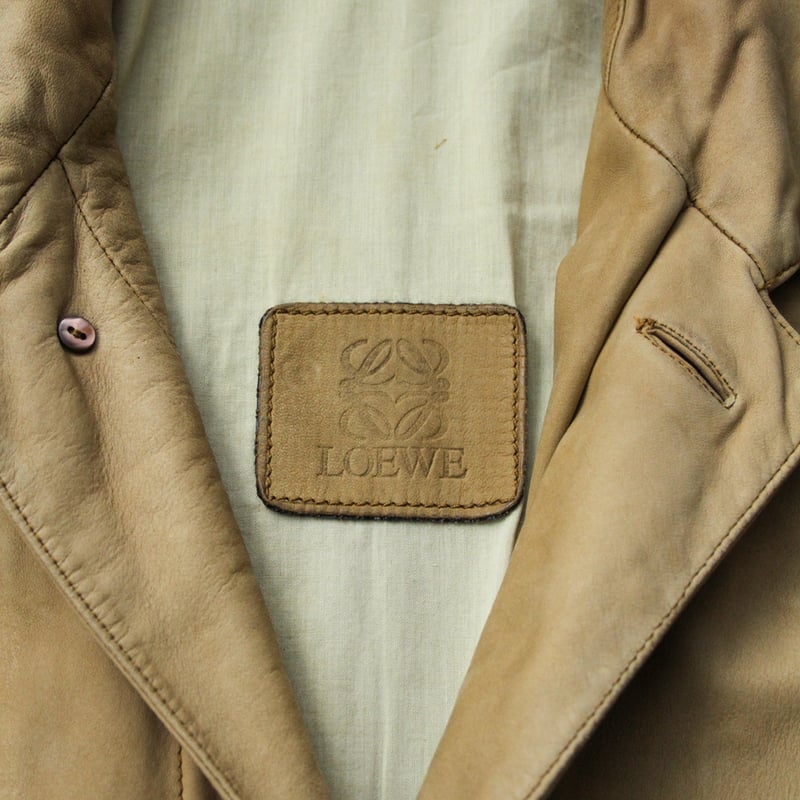 【値下】LOEWE ベージュ モノグラム　ジャケット 子牛革ポケット付き 値下】LOEWE ベージュ モノグラム ジャケット 子牛革ポケット付き
