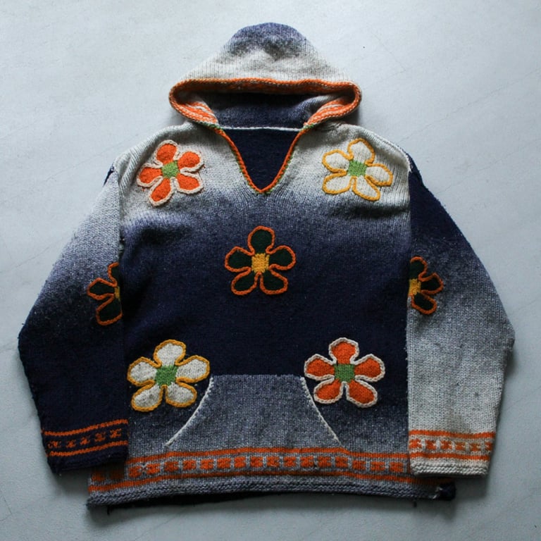80s~ Flower pattern ecuador knit sweater
