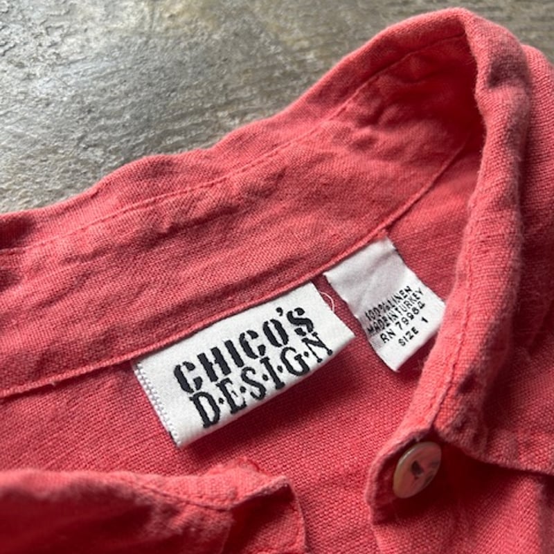 トップス 80s 90s CHICO'S DESIGN wide linen shirt Chicos Design Shirt Women's Linen Silk Blend Red Abstract